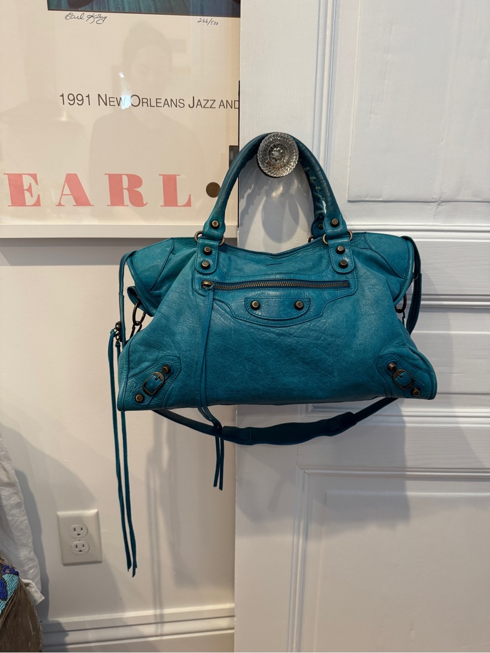 Vintage Balenciaga Motorcycle City Bag A Tag SS 2005 Turquoise Chèvre Goatskin